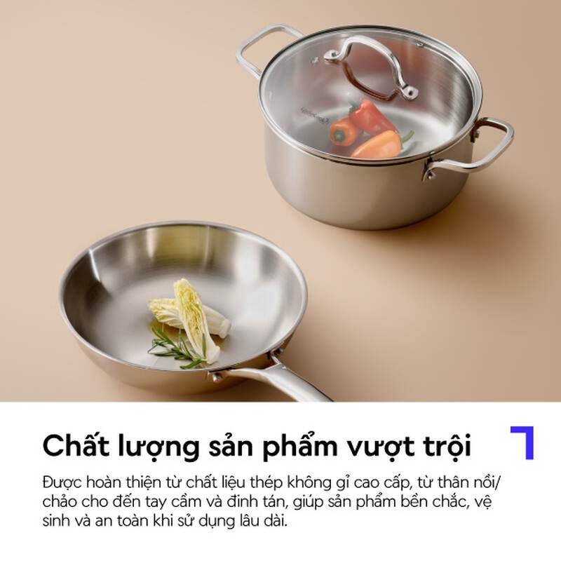 Nồi, Chảo LocknLock Eleve th&eacute;p kh&ocirc;ng gỉ SUS304 tay cầm đ&uacute;c nguy&ecirc;n khối nhiều k&iacute;ch thước, d&ugrave;ng được bếp từ image number null